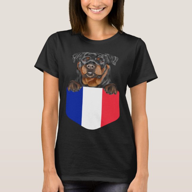 France Flag Rottweiler Dog In Pocket T-Shirt (Vorderseite)