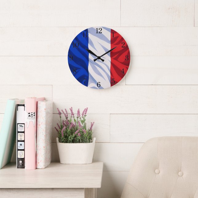 France Flag Wall Clock (Illustrated Version) Große Wanduhr (Lesesaal)