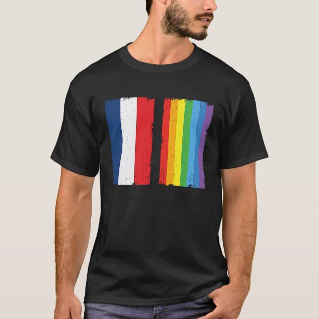 France LGBTQ Flag Rainbow Queer Gay T-Shirt (Vorderseite)