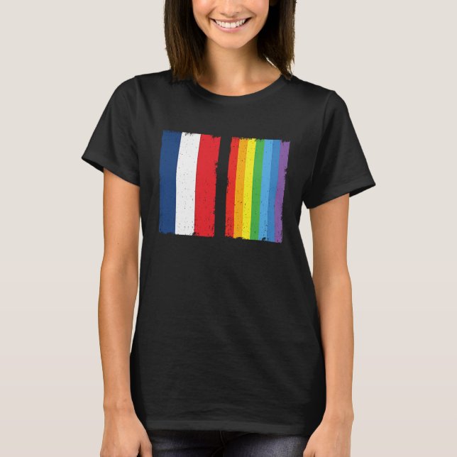 France LGBTQ Flag Rainbow Queer Gay T-Shirt (Vorderseite)