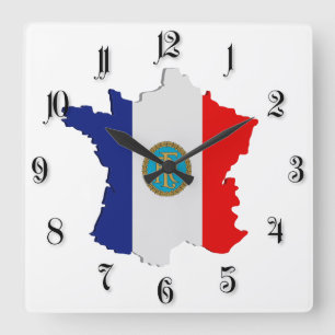 France map quadratische wanduhr