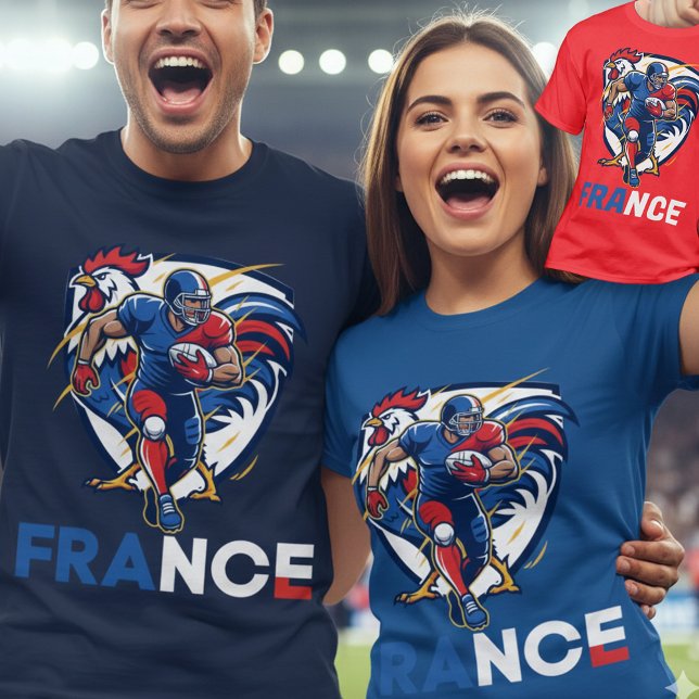 France National Gridiron Football Dynamic Rooster  T-Shirt (Use Personalized to change color/font.
Choose a color that matches the background color of shirt)
