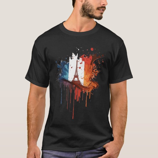 France Paris Abstract Splatter French Flag Eiffel  T-Shirt (Vorderseite)