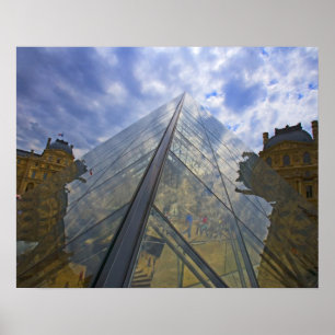 France, Paris Clouds reflect off the Louvre Poster