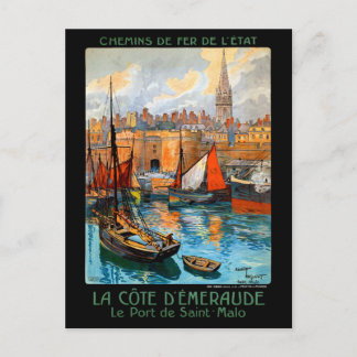 France Saint Malo Restured Vintage Travel Poster Postkarte