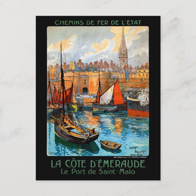 France Saint Malo Restured Vintage Travel Poster Postkarte (Vorderseite)