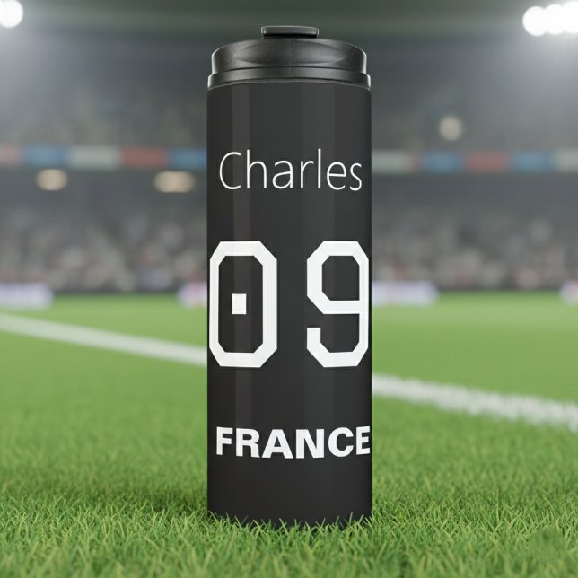 France Soccer Black White Custom Name Number Thermosbecher (Von Creator hochgeladen)