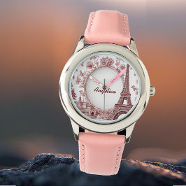 France Travel Eiffel Tower Pastel Pink Paris Dream Armbanduhr