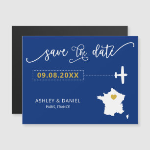 France Wedding Save the Date Card, Map Magneteinladung