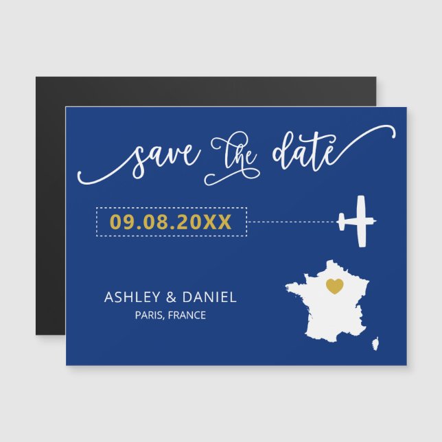 France Wedding Save the Date Card, Map Magneteinladung (Vorne/Hinten)