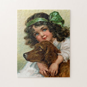Frances Brundage: Mädchen mit Hund Puzzle