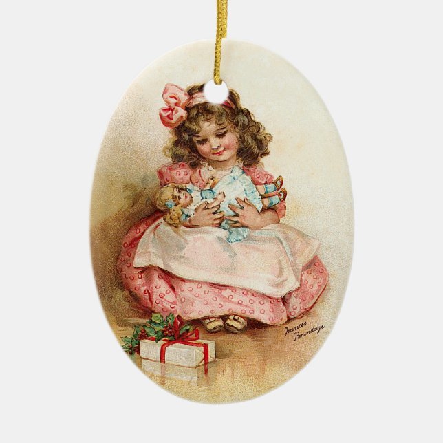 Frances Brundage - Mädchen mit Puppe Keramik Ornament (Vorne)