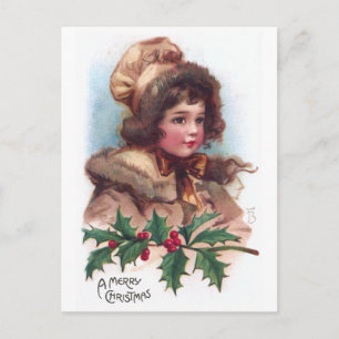 Frances Brundage: Wintermädchen mit Holly Feiertagspostkarte