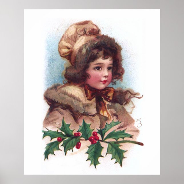 Frances Brundage: Wintermädchen mit Holly Poster (Vorne)
