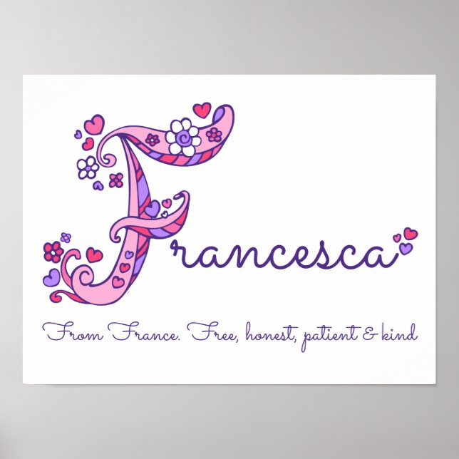 Francesca Anfangsbuchstabe F Kritzel Herz Kunst Na Poster (Vorne)