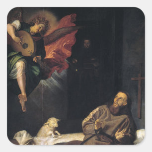 Francis von Assisi mit Engelmusik Quadratischer Aufkleber