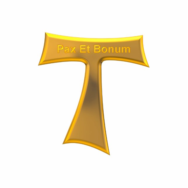 Franciscan Tau Cross Pax und Bonum Gold Metallic Freistehende Fotoskulptur (Vorne)