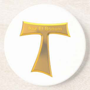 Franciscan Tau Cross Pax und Bonum Gold Metallic Getränkeuntersetzer