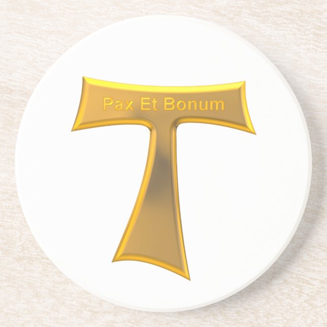 Franciscan Tau Cross Pax und Bonum Gold Metallic Getränkeuntersetzer (Vorne)
