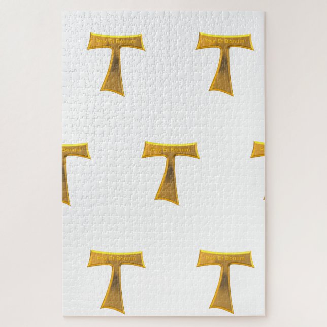 Franciscan Tau Cross Pax und Bonum Gold Metallic Puzzle (Vertikal)