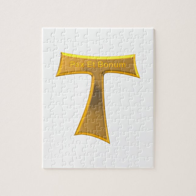 Franciscan Tau Cross Pax und Bonum Gold Metallic Puzzle (Vertikal)