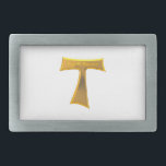 Franciscan Tau Cross Pax und Bonum Gold Metallic Rechteckige Gürtelschnalle<br><div class="desc">Franciscan Tau Cross Pax Et Bonum Gold auf Gold Metallic</div>