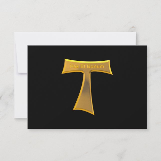 Franciscan Tau Cross Pax und Bonum Gold Metallic RSVP Karte (Vorderseite)