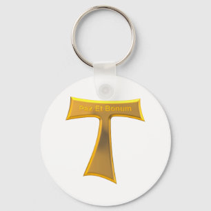 Franciscan Tau Cross Pax und Bonum Gold Metallic Schlüsselanhänger