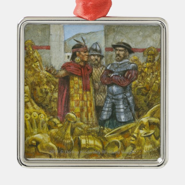 Francisco Pizarro nahe bei Inka-Kaiser Atahualpa Silbernes Ornament (Vorne)