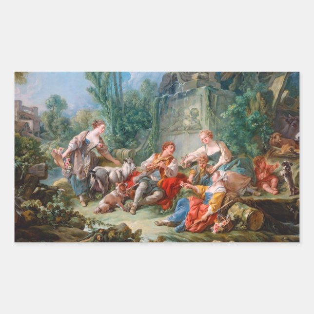 Francois Boucher Hirte Idylle Rokoko Landschaft Rechteckiger Aufkleber (Vorderseite)