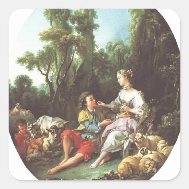 Francois Boucher - Sie denken über die Traube Quadratischer Aufkleber (Vorderseite)