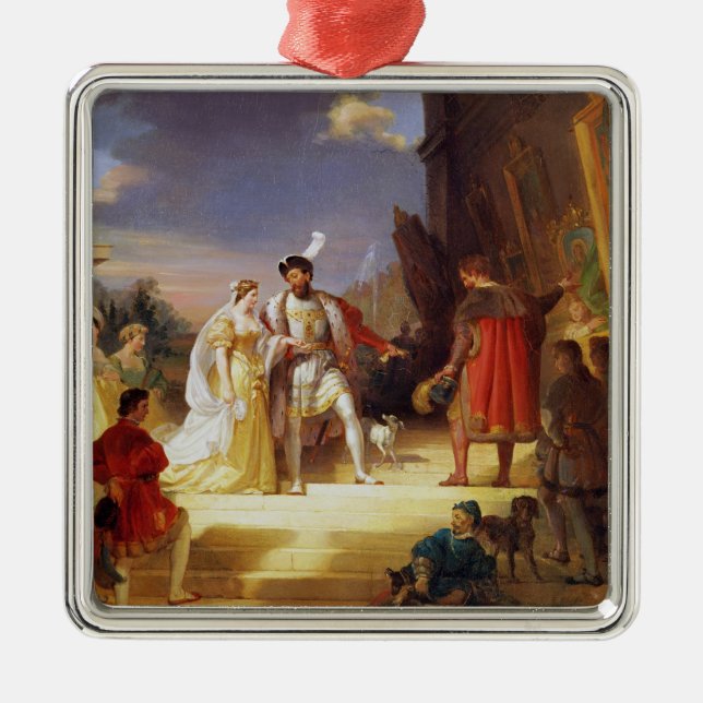 Francois I mit Leonardo da Vinci Silbernes Ornament (Vorne)