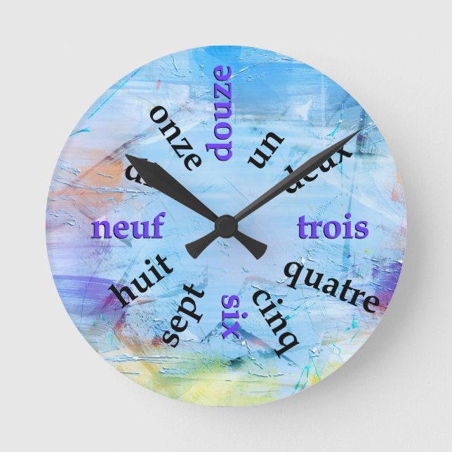 Francophone Zahlen Abstrakt Paint Round Clock Runde Wanduhr (Vorderseite)