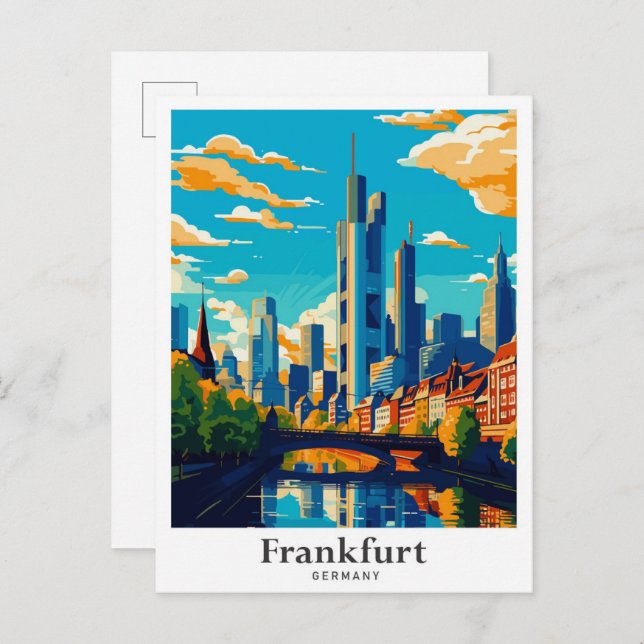 Franfurt Deutschland Art Vintage Reise Illustratio Postkarte (Vorne/Hinten)