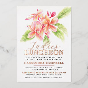 Frangipani-Blumen-Damen-Mittagessen-Geburtstag Folieneinladung