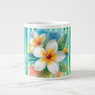 Frangipani-Blumen, Türkis Gelbe Linienmuster Jumbo-Tasse