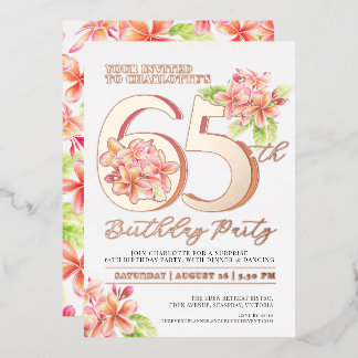Frangipani Blumenrosa Orange 65. Geburtstagsparty Folieneinladung