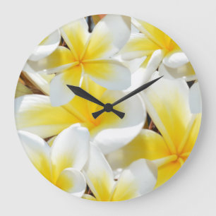 Frangipani Bouquet, große Rundmauer-Uhr. Große Wanduhr