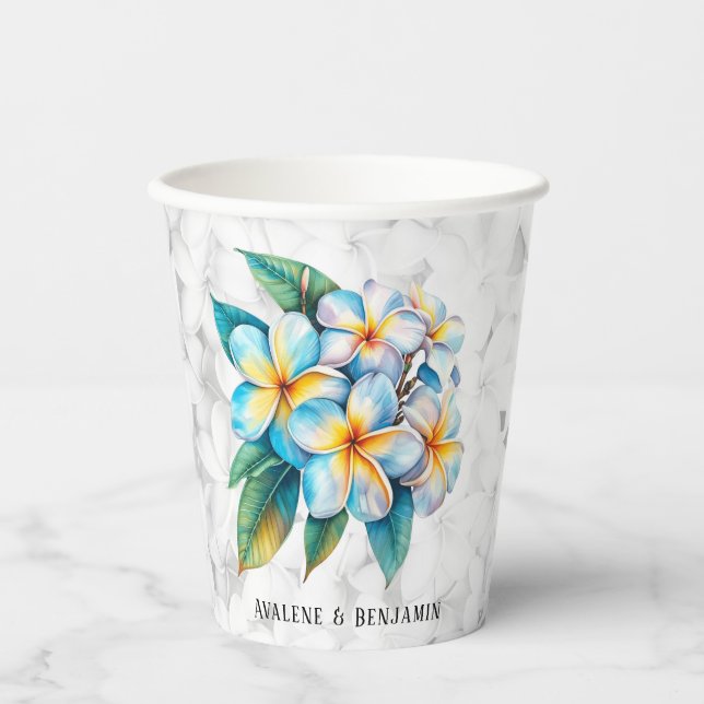 Frangipani Floral Hawaiian Wedding Custom Pappbecher (Vorderseite)