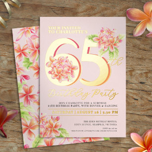 Frangipani floral rosa orange 65. Geburtstagsfeier Folieneinladung