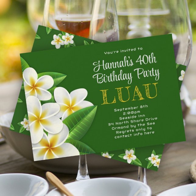 Frangipani Hawaiian Luau Party Grüne Einladungen (Von Creator hochgeladen)