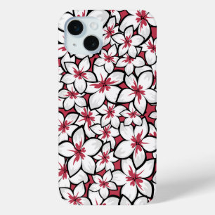 Frangipani Muster Fuchsia Pink und Weiß iPhone 15 Mini Hülle