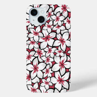 Frangipani Muster Fuchsia Pink und Weiß iPhone 15 Mini Hülle