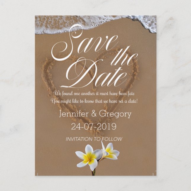 Frangipani /Plumeria Beach Island Save the Date Ankündigungspostkarte (Vorderseite)