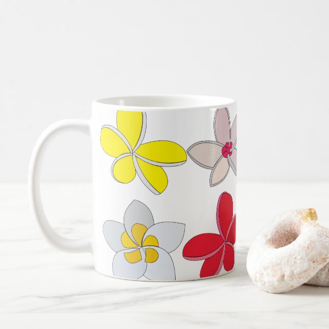 Frangipani Plumeria Farbenfrohe Blume Kaffeetasse (Mit Donut)