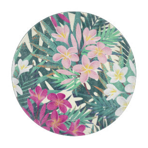 Frangipani Tropical: Rosa-Weiße Vintage. Schneidebrett