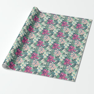 Frangipani Tropisch: Rosa-Weiß Vintage. Geschenkpapier