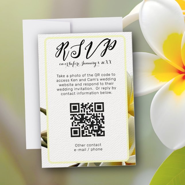 Frangipani Vertical QR Code Wedding RSVP Einladung (Von Creator hochgeladen)