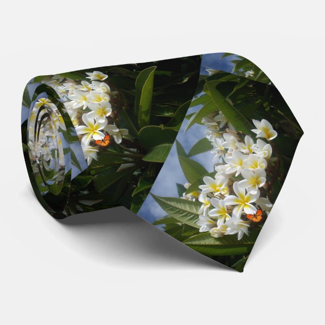 Frangipanis mit Schmetterling, Neck Tie Krawatte (Gerollt)