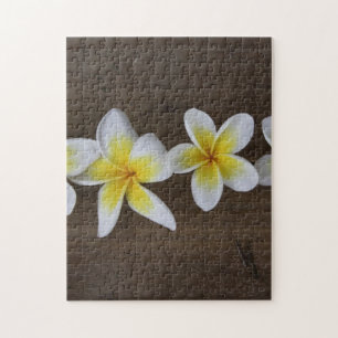 Frangipanis Plumeria on Rustic Wood Puzzle
